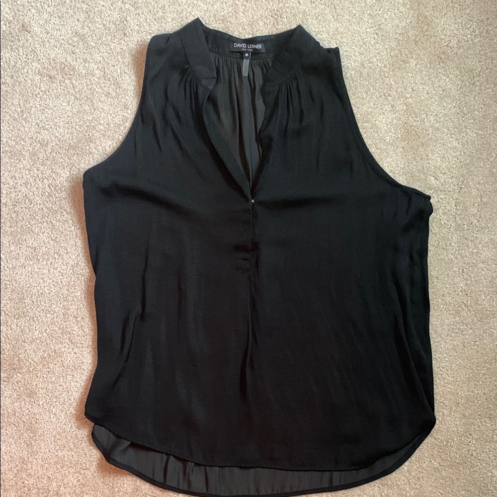 David Lerner Black Sleeveless Blouse with Mandarin Collar